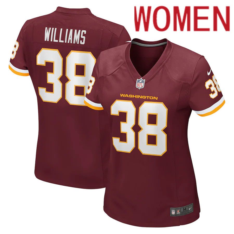 Women Washington Redskins #38 Jonathan Williams Nike Burgundy Game NFL Jersey
